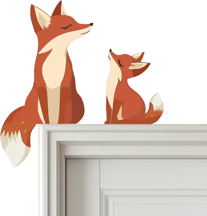 ZEARPT 2 Cute Wooden Foxes Door Topper Home Frame Decor Little Fox Door Corner Thanksgiving Gift for Mom/Dad Woodland Nursery Art 8 inches - Image 1